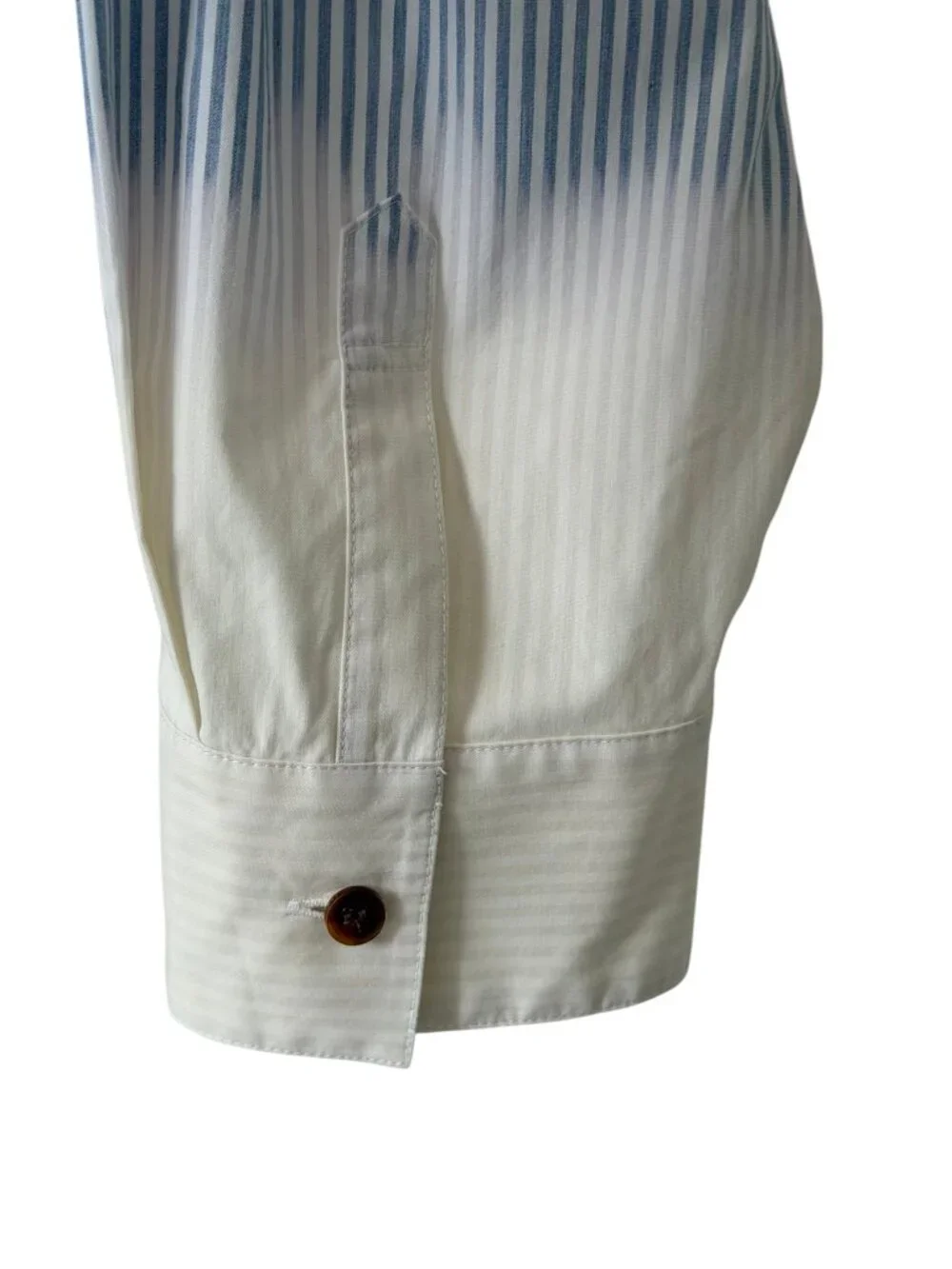 Lafayette 148 Everson Ombre Dip Dye Striped Button Up Long Sleeve Blue White XL